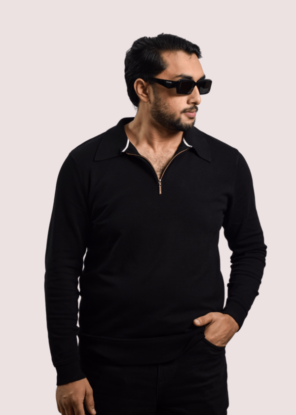 Luxe Zipper Polo - Black - Image 2